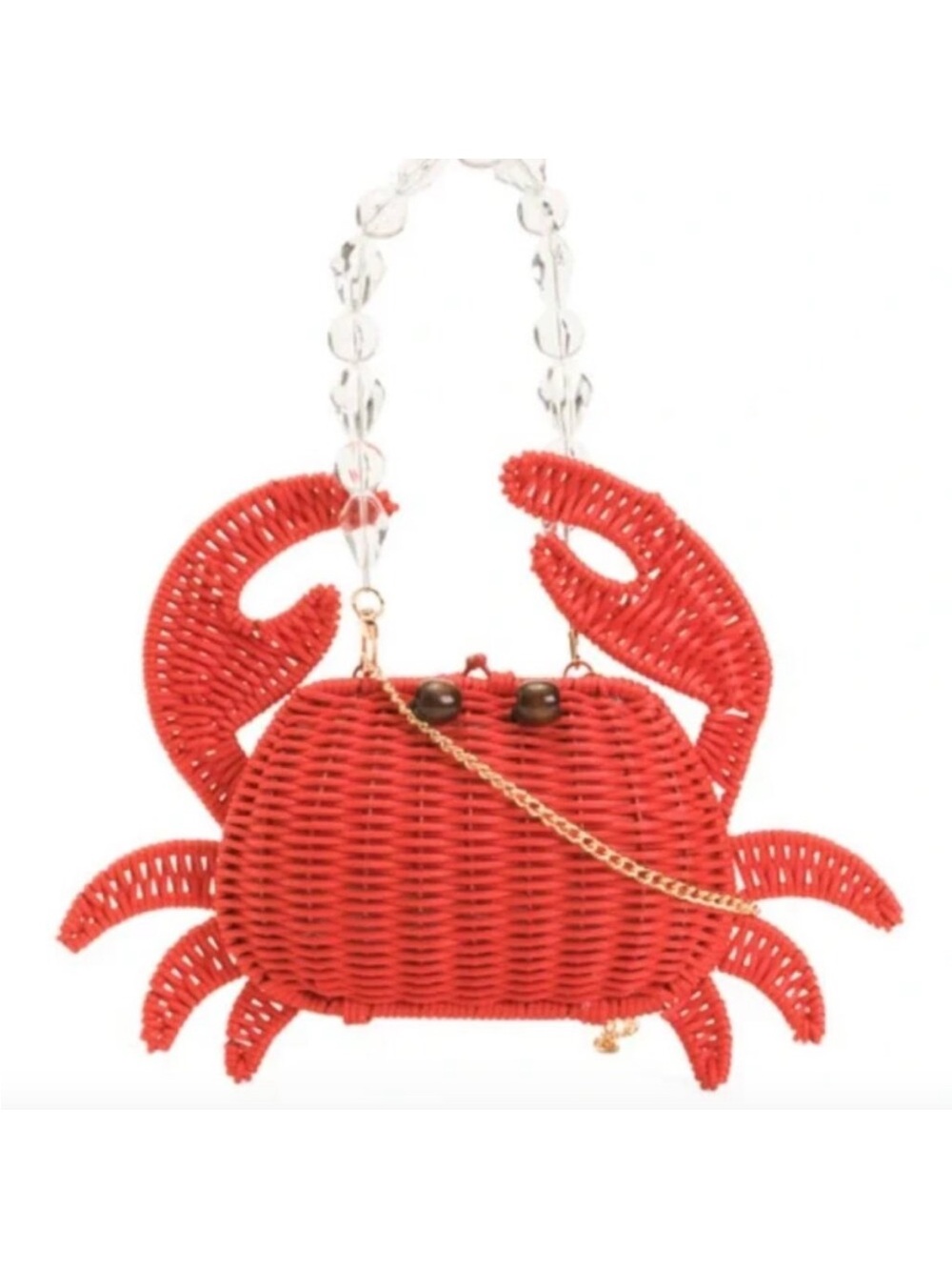 Tommy Bahama VIRAL Crab Red Wicker  Crossbody Bag Beaded Handle & Gold Chain